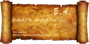 Babák Arikán névjegykártya